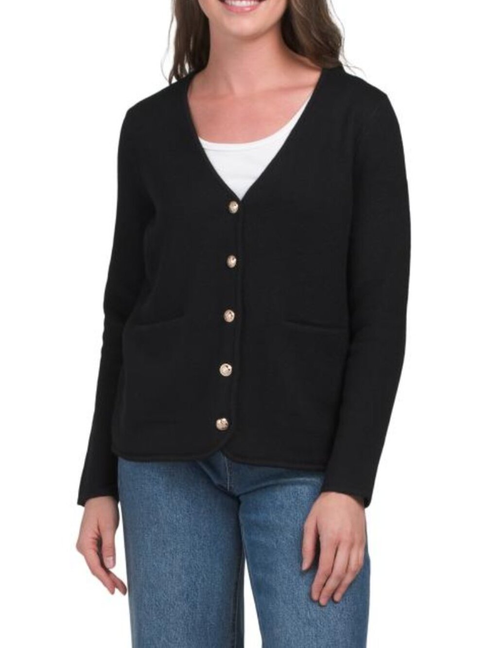RACHEL ZOE V-neck Long Sleeve Button Front Cardigan With Slit Pockets